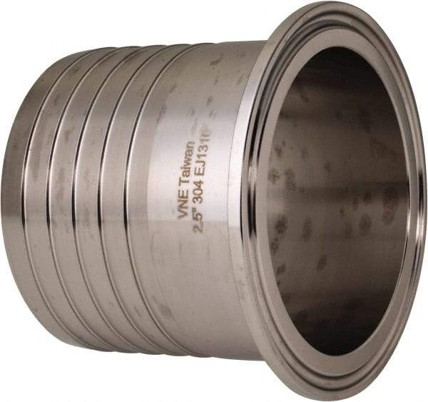 VNE - 2-1/2", Clamp Style, Sanitary Stainless Steel Pipe Rubber Hose Adapter - Tube OD Connection, Grade 304 - Exact Tool & Supply