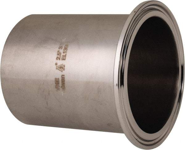 VNE - 2-1/2", Clamp Style, Sanitary Stainless Steel Pipe Long Tank Welding Ferrule - Tube OD Connection, Grade 316/316L - Exact Tool & Supply