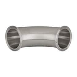VNE - 2-1/2", Clamp Style, Sanitary Stainless Steel Pipe 90° Elbow - Tube OD Connection, Grade 316/316L - Exact Tool & Supply