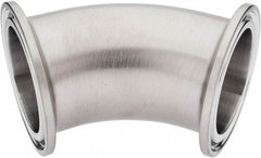VNE - 1-1/2", Clamp Style, Sanitary Stainless Steel Pipe 45° Elbow - Tube OD Connection, Grade 316/316L - Exact Tool & Supply