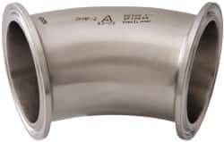 VNE - 2", Clamp Style, Sanitary Stainless Steel Pipe 45° Elbow - Tube OD Connection, Grade 304 - Exact Tool & Supply