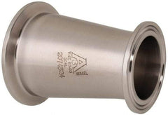 VNE - 2 x 1-1/2", Clamp Style, Sanitary Stainless Steel Pipe Concentric Reducer - Tube OD Connection, Grade 304 - Exact Tool & Supply