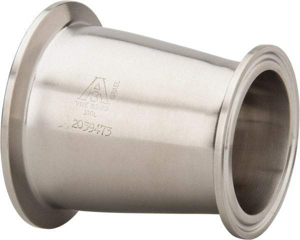 VNE - 2-1/2 x 2", Clamp Style, Sanitary Stainless Steel Pipe Concentric Reducer - Tube OD Connection, Grade 316/316L - Exact Tool & Supply