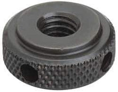 Jergens - 3/8-16" UNC Thread, Black Oxide Finish, Steel Round Knurled High Torque Check Nut - 3/8" Overall Height, 1" Head Diam, 3/4" Base Diam - Exact Tool & Supply