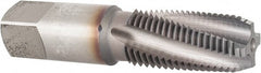 OSG - 1/4-18 NPT, 3/8 Inch Projection, 15° Helix Angle, 4 Flutes, Bottoming Chamfer, TiCN Coated, High Speed Steel, Spiral Flute Pipe Tap - Exact Tool & Supply
