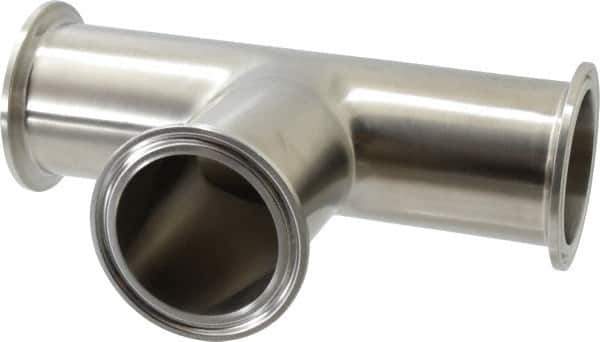 VNE - 2", Clamp Style, Sanitary Stainless Steel Pipe Tee - Tube OD Connection, Grade 304 - Exact Tool & Supply