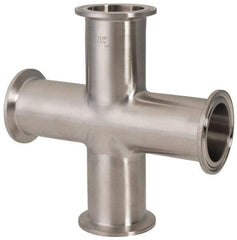 VNE - 1-1/2", Clamp Style, Sanitary Stainless Steel Pipe Cross - Tube OD Connection, Grade 316/316L - Exact Tool & Supply