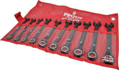 Proto - 10 Piece, 10mm to 19mm, 12 Point Combination Wrench Set - Metric Measurement Standard, Black/Chrome Finish, Comes in Pouch - Exact Tool & Supply