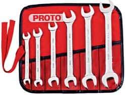 Proto - 6 Piece, 8mm x 9mm to 18mm x 19mm, Open End Wrench Set - Metric Measurement Standard, Satin Finish, Comes in Nylon Roll - Exact Tool & Supply