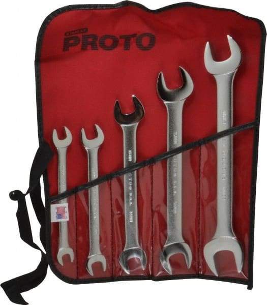 Proto - 5 Piece, 10mm x 11mm to 21mm x 23mm, Open End Wrench Set - Metric Measurement Standard, Satin Finish, Comes in Nylon Roll - Exact Tool & Supply