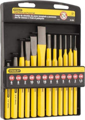 Stanley - 12 Piece Punch & Chisel Set - 3/8 to 5/8" Chisel, 1/16 to 5/16" Punch, Hex Shank - Exact Tool & Supply