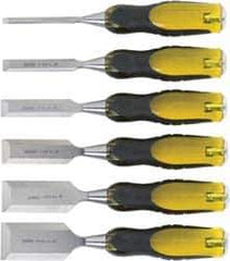 Stanley - 6 Piece Wood Chisel Set - 9" OAL, Bi-Material, Sizes Included 1/4 to 1-1/2" - Exact Tool & Supply