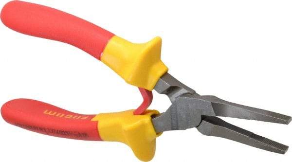 Facom - 6-19/32" OAL, 1-13/16" Jaw Length x 11/32" Jaw Width, Long Nose Insulated Pliers - Serrated Jaw, Flat Nose Head, Cushion Grip Handles - Exact Tool & Supply