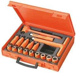 Facom - 17 Piece 1/2" Drive Socket Set - 12 Points, 8mm to 19mm Range, Metric Measurement Standard - Exact Tool & Supply
