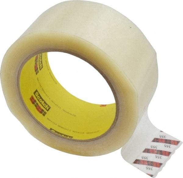 3M - 2" x 55 Yd Clear Rubber Adhesive Sealing Tape - Polyester Film Backing, 3.43 mil Thick, 69 Lb Tensile Strength, Series 355 - Exact Tool & Supply