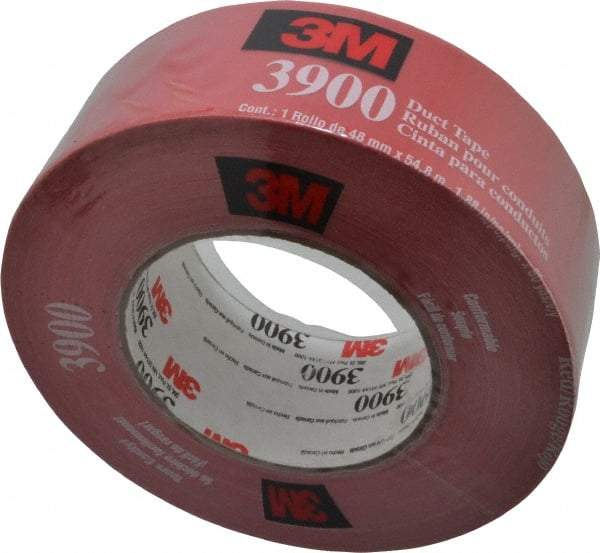 3M - 2" x 55m Red Duct Tape - 8.1 mil, Rubber Adhesive, Polyethylene Film Backing, 32 Lb/ln Tensile Strength, 200°F Max, Series 3900 - Exact Tool & Supply