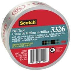 3M - 2-1/2" x 55m Silver Foil Tape - 4.4 mil, Acrylic Adhesive, Aluminum Foil Backing, -20°F to 250°F, Series 3326 - Exact Tool & Supply