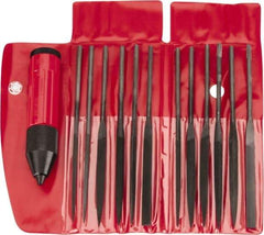 Value Collection - 13 Piece Swiss Pattern File Set - Medium Coarseness, Set Includes Crochet, Flat, Pippin, Round, Slitting, Square, Three Square - Exact Tool & Supply