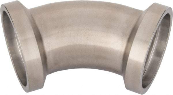VNE - 2", E-Line Style, Sanitary Stainless Steel Pipe 45° Elbow - Female x Female Connection, Grade 304 - Exact Tool & Supply