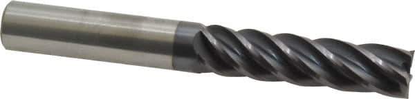 Accupro - 1/2", 2" LOC, 1/2" Shank Diam, 4" OAL, 5 Flute, Solid Carbide Square End Mill - Single End, AlTiN Finish, Spiral Flute, Variable° Helix, Centercutting, Right Hand Cut, Right Hand Flute - Exact Tool & Supply