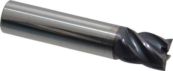 Accupro - 1/2", 5/8" LOC, 1/2" Shank Diam, 2-1/2" OAL, 5 Flute, Solid Carbide Square End Mill - Single End, AlTiN Finish, Spiral Flute, Variable° Helix, Centercutting, Right Hand Cut, Right Hand Flute - Exact Tool & Supply