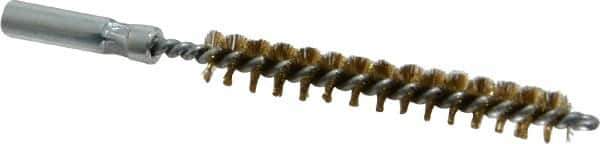 Value Collection - 5/16" Diam Helical Brass Tube Brush - 0.005" Filament Diam, 2-3/8" Brush Length, 4" OAL, 3/16-24 Female Shank - Exact Tool & Supply