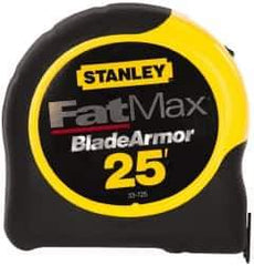 Stanley - 25' x 1-1/4" Yellow Blade Tape Measure - 1/16" Graduation, Inch Graduation Style, Yellow/Black Case - Exact Tool & Supply
