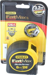 Stanley - 26' x 1-1/4" Yellow Blade Tape Measure - 1/32 & 1/16" & 1mm Graduation, Inch/Metric Graduation Style, Yellow/Black Case - Exact Tool & Supply