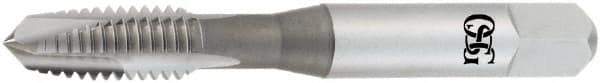 OSG - #4-40 UNC, 2 Flute, TiN Finish, High Speed Steel Spiral Point Tap - Plug Chamfer, Right Hand Thread, 1-7/8" OAL, 9/16" Thread Length, 0.141" Shank Diam, 2B Class of Fit - Exact Tool & Supply