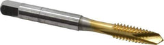 OSG - 1/4-20 UNC, 2 Flute, TiN Finish, High Speed Steel Spiral Point Tap - Plug Chamfer, Right Hand Thread, 2-1/2" OAL, 1" Thread Length, 0.255" Shank Diam, 3B Class of Fit, Series 288 - Exact Tool & Supply