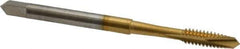 OSG - #6-32 UNC, 2 Flute, TiN Finish, High Speed Steel Spiral Point Tap - Plug Chamfer, Right Hand Thread, 2" OAL, 11/16" Thread Length, 0.141" Shank Diam, 2B Class of Fit, Series 288 - Exact Tool & Supply