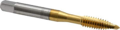 OSG - #4-40 UNC, 2 Flute, TiN Finish, High Speed Steel Spiral Point Tap - Plug Chamfer, Right Hand Thread, 1-7/8" OAL, 9/16" Thread Length, 0.141" Shank Diam, 3B Class of Fit - Exact Tool & Supply
