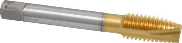 OSG - 1/2-13 UNC, 3 Flute, TiN Finish, High Speed Steel Spiral Point Tap - Plug Chamfer, Right Hand Thread, 3-3/8" OAL, 1-21/32" Thread Length, 0.367" Shank Diam, 2B Class of Fit, Series 288 - Exact Tool & Supply