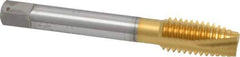 OSG - 1/2-13 UNC, 3 Flute, TiN Finish, High Speed Steel Spiral Point Tap - Plug Chamfer, Right Hand Thread, 3-3/8" OAL, 1-21/32" Thread Length, 0.367" Shank Diam, 2B Class of Fit, Series 288 - Exact Tool & Supply
