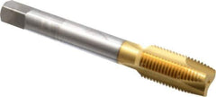 OSG - 1/2-20 UNF, 3 Flute, TiN Finish, High Speed Steel Spiral Point Tap - Plug Chamfer, Right Hand Thread, 3-3/8" OAL, 1-21/32" Thread Length, 0.367" Shank Diam, 2B Class of Fit, Series 288 - Exact Tool & Supply