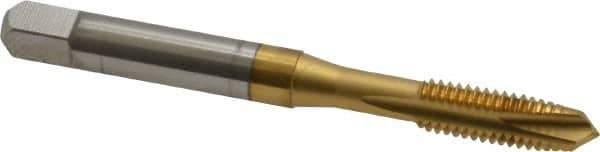 OSG - M6x1.00 Metric Coarse, 3 Flute, TiN Finish, High Speed Steel Spiral Point Tap - Plug Chamfer, Right Hand Thread, 2-1/2" OAL, 1" Thread Length, 0.255" Shank Diam, 6H Class of Fit, Series 288 - Exact Tool & Supply