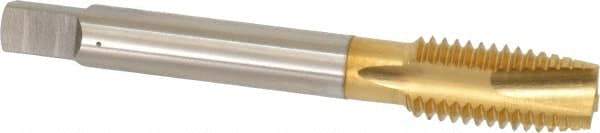 OSG - M12x1.75 Metric Coarse, 3 Flute, TiN Finish, High Speed Steel Spiral Point Tap - Plug Chamfer, Right Hand Thread, 3-3/8" OAL, 1-21/32" Thread Length, 0.367" Shank Diam, 6H Class of Fit, Series 288 - Exact Tool & Supply
