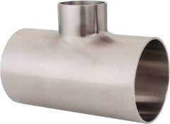 VNE - 2-1/2 x 2-1/2 x 1-1/2", Weld Style, Sanitary Stainless Steel Pipe Tee - Butt Weld x Butt Weld x Butt Weld Connection, Grade 304 - Exact Tool & Supply