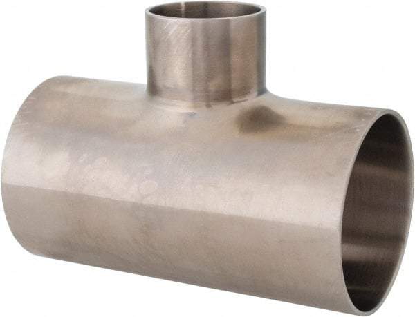 VNE - 2-1/2 x 2-1/2 x 1-1/2", Weld Style, Sanitary Stainless Steel Pipe Tee - Butt Weld x Butt Weld x Butt Weld Connection, Grade 316L - Exact Tool & Supply