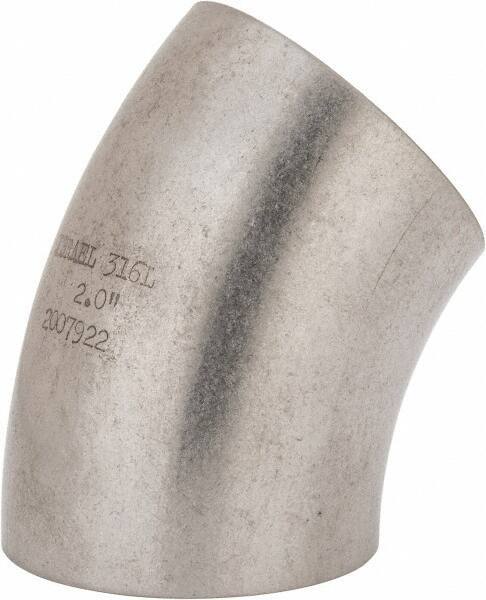 VNE - 2", Unpolished Style, Sanitary Stainless Steel Pipe 45° Elbow - Butt Weld x Butt Weld Connection, Grade 316L - Exact Tool & Supply