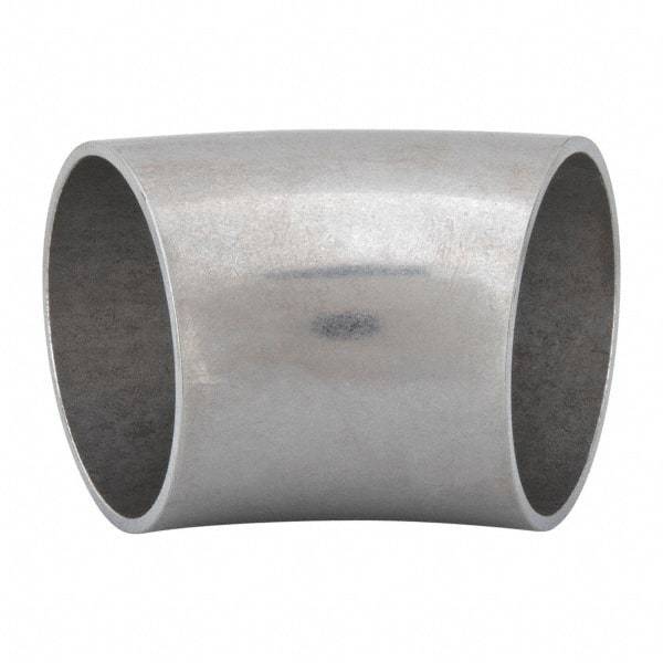 VNE - 1-1/2", Unpolished Style, Sanitary Stainless Steel Pipe 45° Elbow - Butt Weld x Butt Weld Connection, Grade 304 - Exact Tool & Supply