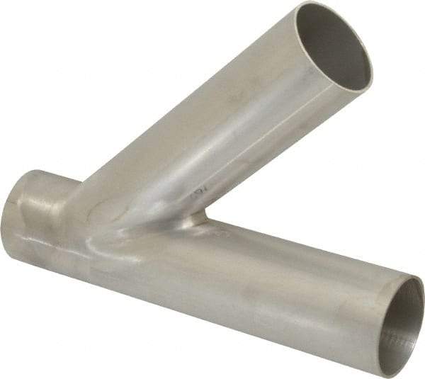 VNE - 2", Unpolished Style, Sanitary Stainless Steel Pipe 45° Lateral - Butt Weld x Butt Weld x Butt Weld Connection, Grade 304 - Exact Tool & Supply