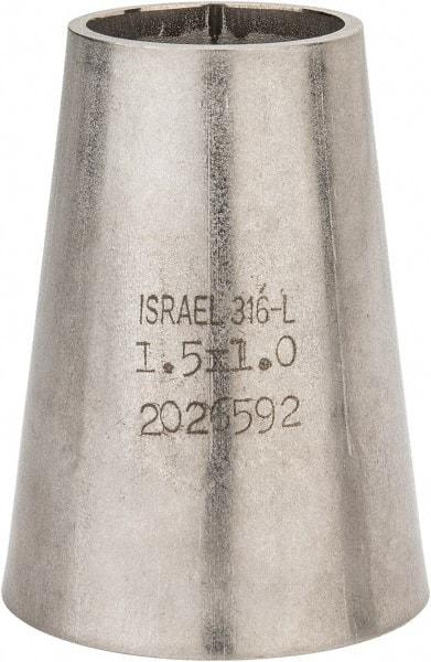 VNE - 1-1/2 x 1", Unpolished Style, Sanitary Stainless Steel Pipe Concentric Reducer - Butt Weld x Butt Weld Connection, Grade 316L - Exact Tool & Supply