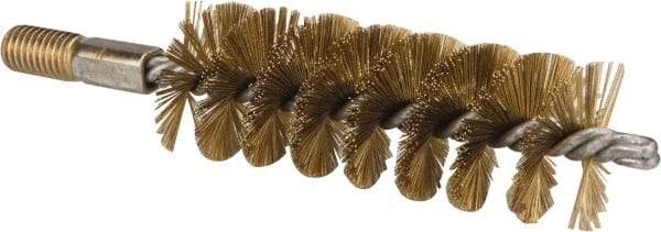 Value Collection - 1-1/2" Diam Helical Brass Tube Brush - 0.012" Filament Diam, 4-1/4" Brush Length, 7-1/2" OAL, 1/2-12 Male Shank - Exact Tool & Supply