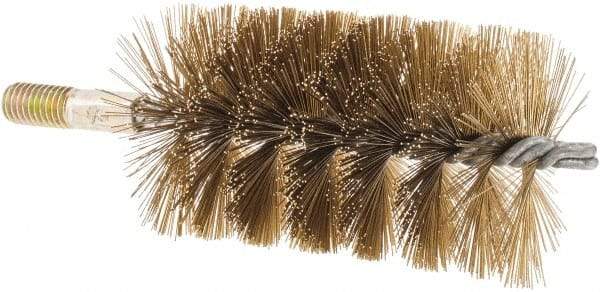 Value Collection - 2-1/2" Diam Helical Brass Tube Brush - 0.014" Filament Diam, 4-1/4" Brush Length, 7-1/2" OAL, 1/2-12 Male Shank - Exact Tool & Supply