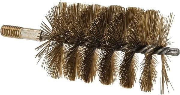 Value Collection - 3" Diam Helical Brass Tube Brush - 0.016" Filament Diam, 4-1/4" Brush Length, 7-1/2" OAL, 1/2-12 Male Shank - Exact Tool & Supply