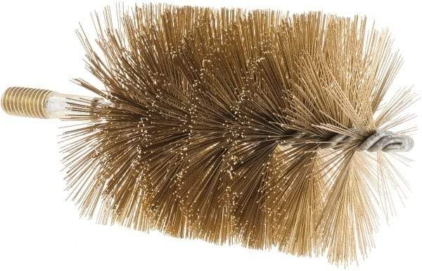 Value Collection - 3-1/2" Diam Helical Brass Tube Brush - 0.016" Filament Diam, 4-1/4" Brush Length, 7-1/2" OAL, 1/2-12 Male Shank - Exact Tool & Supply