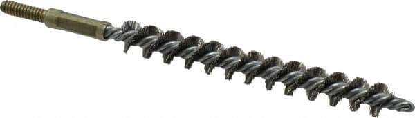 Value Collection - 3/8" Diam Helical Stainless Steel Tube Brush - 0.008" Filament Diam, 3-1/8" Brush Length, 5-1/8" OAL, 3/16-24 Male Shank - Exact Tool & Supply
