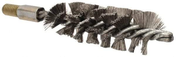 Value Collection - 1-1/2" Diam Helical Stainless Steel Tube Brush - Single Spiral, 0.012" Filament Diam, 4" Brush Length, 7" OAL, 1/2-12 Male Shank - Exact Tool & Supply