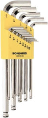 Bondhus - 13 Piece L-Key Ball End Hex Key Set - Hex Range 0.05 to 3/8", 7" OAL, Protanium High Torque Steel - Exact Tool & Supply